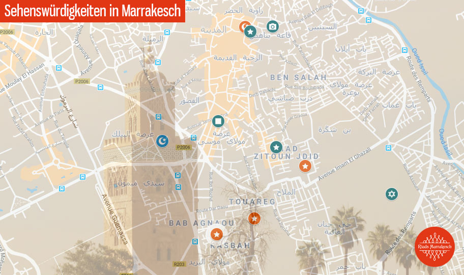 Karte mit Sehenswürdigkeiten von Marrakesch 
